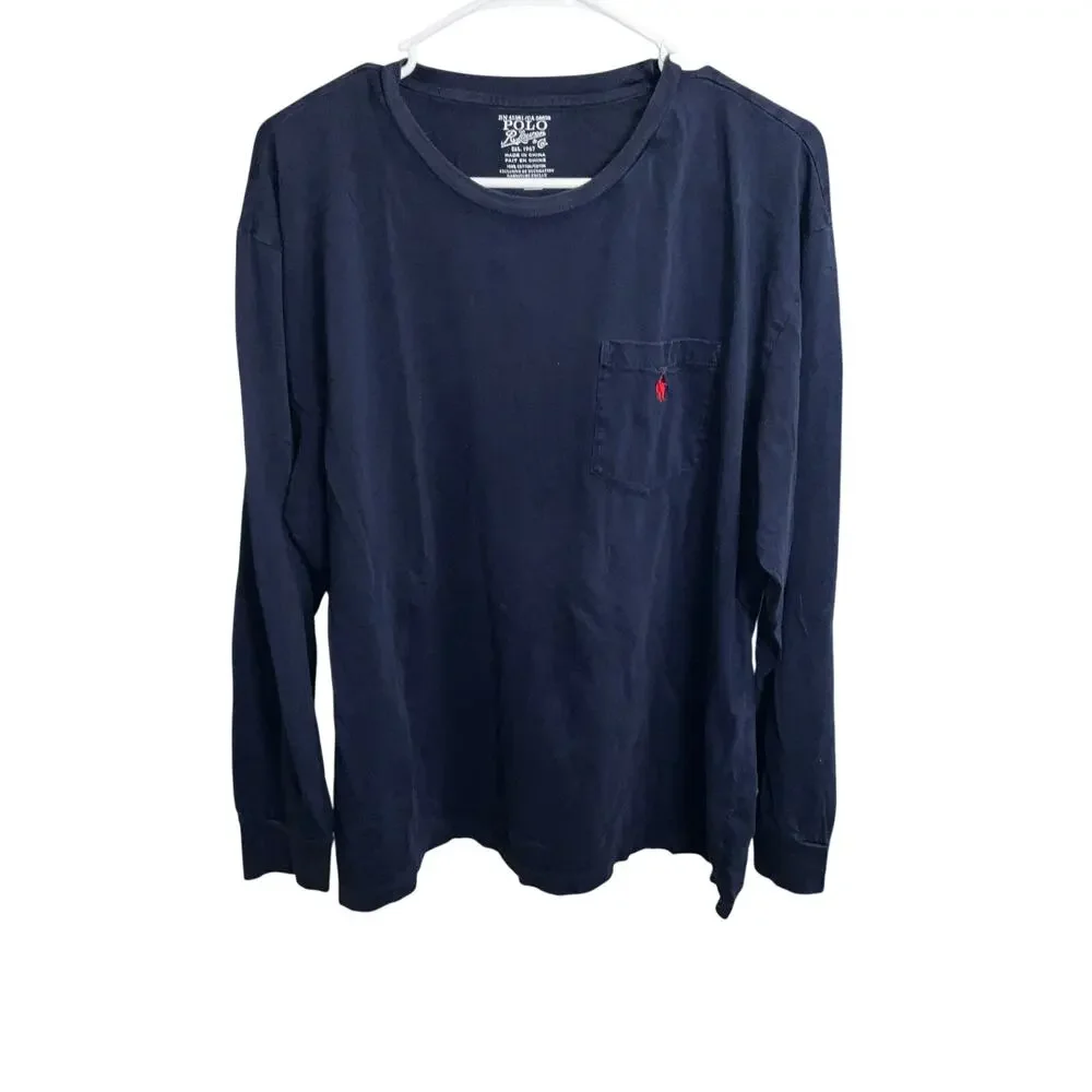 Polo Ralph Lauren Blue Red Pony Long Sleeve Shirt Crew Size L